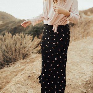 CJLA Willow Midi Skirt, Black Floral